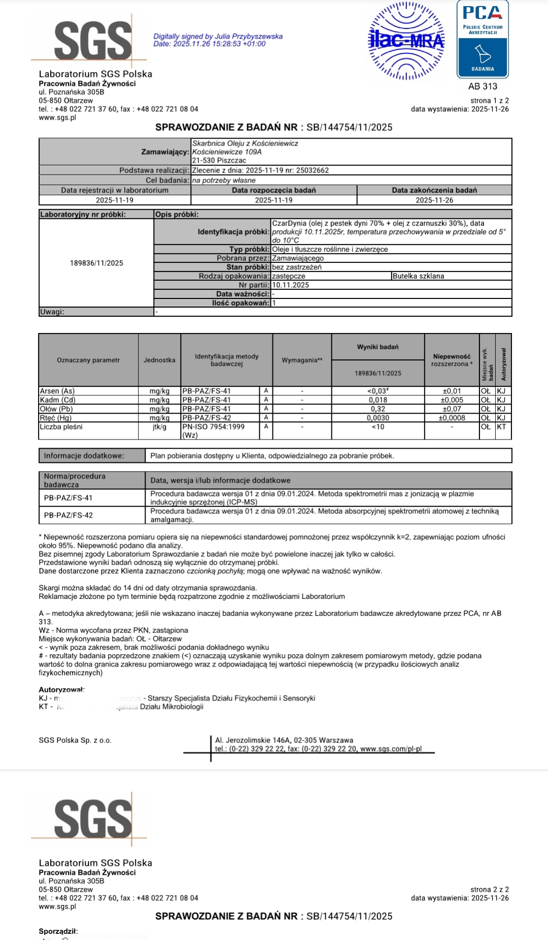 CzarDynia – olej z nasion dyni i czarnuszki - bez metali ciężkich i pleśni (BADANIA) - obrazek 3